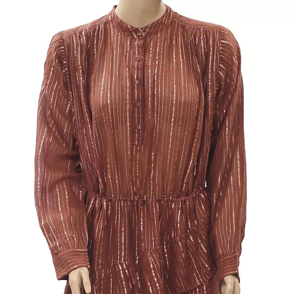Ulla Johnson Della Metallic Striped Mini Dress Tiered Brown Resort S NEW 202577 - Picture 5 of 7